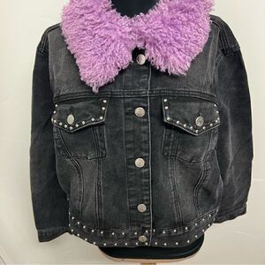 Delias x Dolls Kill Like really pretty denim jacket sz 1X faux fur purple plus